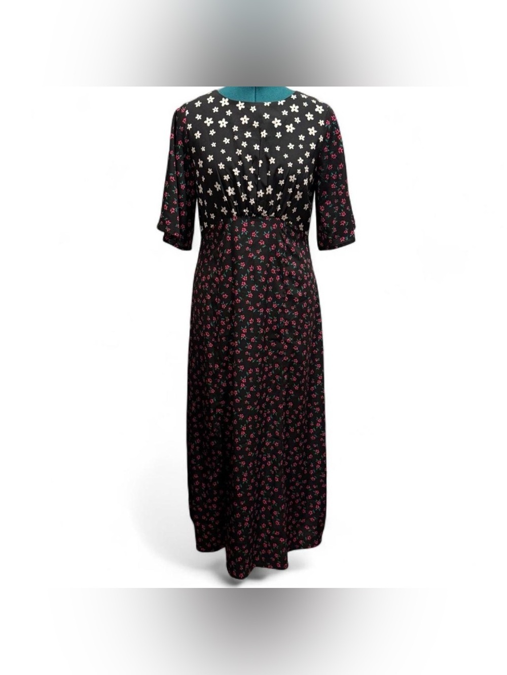 Boohoo Black Maxi Dress with Pink and White Floral Details